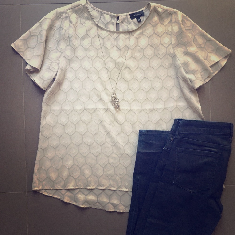 Silver/gray Flutter Sleeve Top